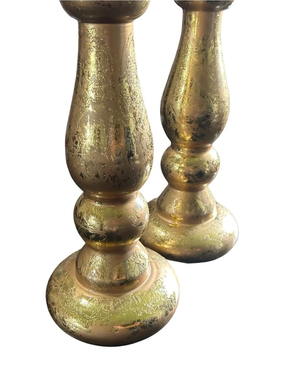 15.5” Candle Pillar Set Glass Textured Gold New